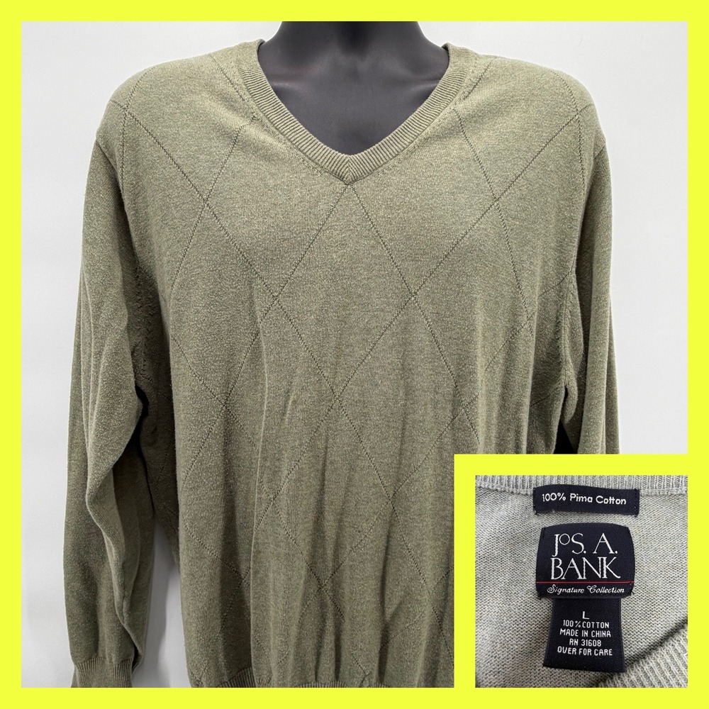 Jos. A.‎ Bank Signature Collection Men's Large V-Neck Sweater Pima Cotton Green
